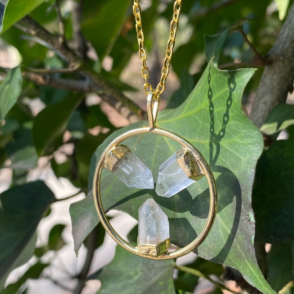 3 Point Trinity Clear Quartz Pendant Necklace